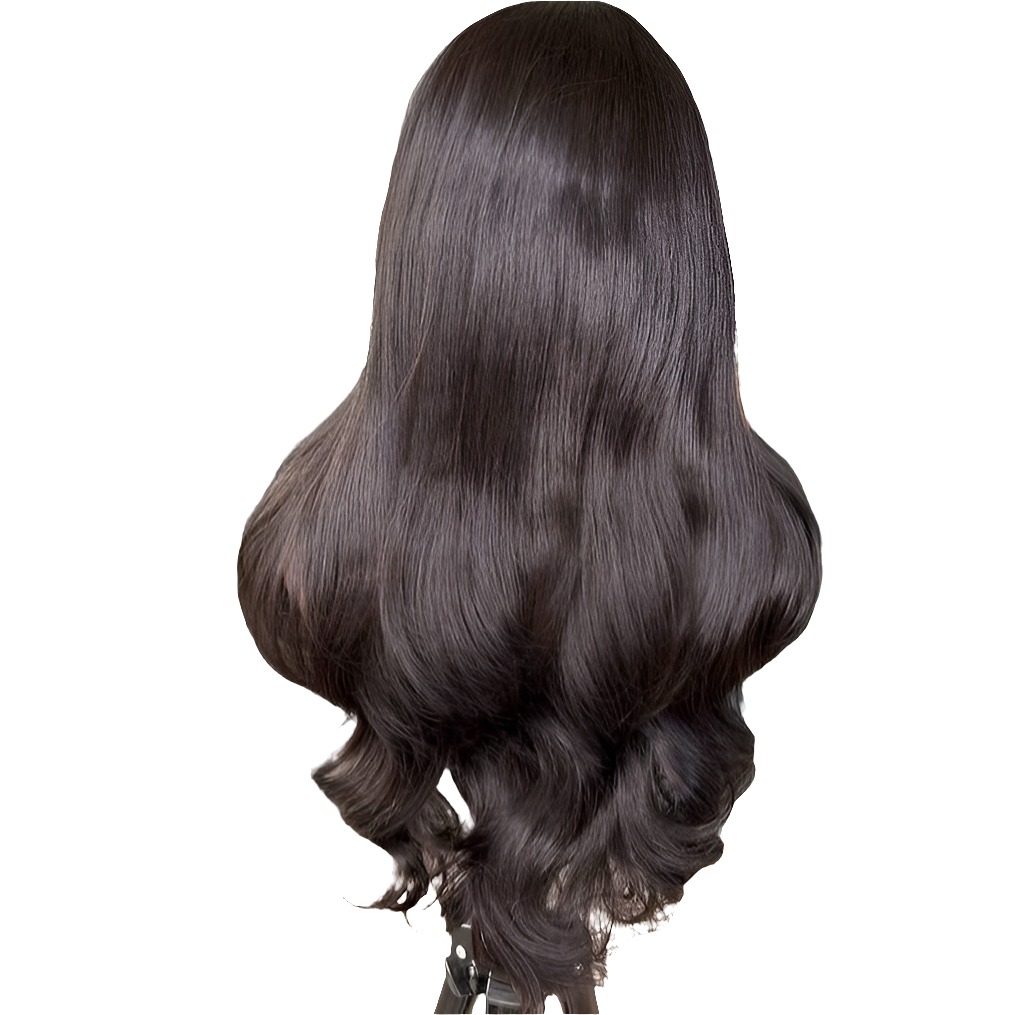 Natural Black Curtain Bangs Human blend Lace Front Wig