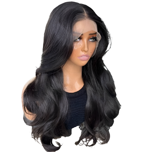 Natural Black Curtain Bangs Human blend Lace Front Wig